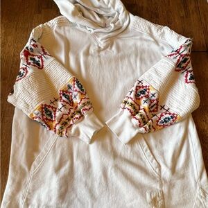 White Hoodie Free People Movement with Colorful Patterned Sleeves size Small